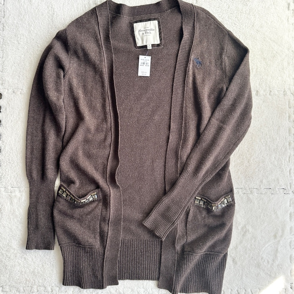 NWT Abercrombie & Fitch brown wool blend long cardigan, size medium